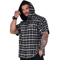 Big Sam BGSM übergrosses kariertes Frottee-Baumwollhemd mit Kapuze 5052