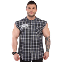 Chemise oversize sans manches à carreaux en coton Big Sam BGSM ANIMAL 5045